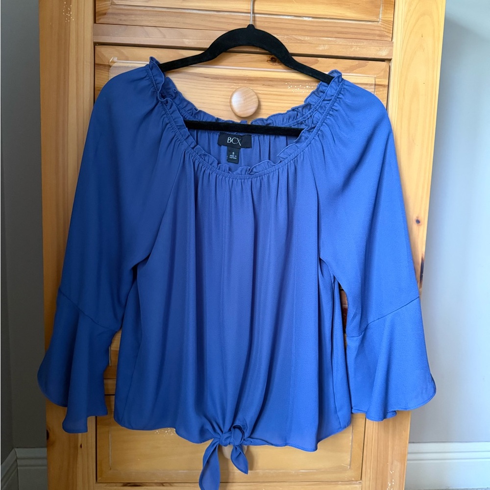BCX Blue Bell Sleeve Tie Front Blouse